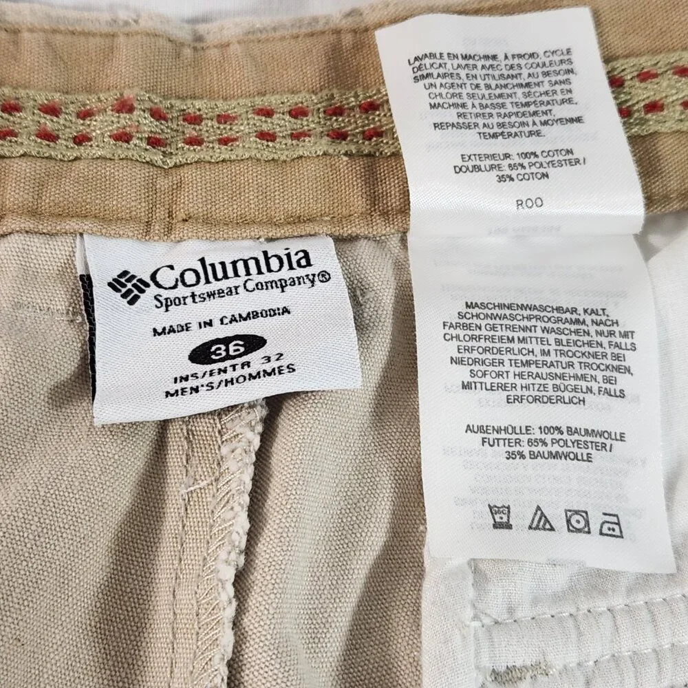 Columbia Outdoor Mens Cotton Khaki Pants Sz 36 (Actual 35) Snap Button Belted - Picture 8 of 12